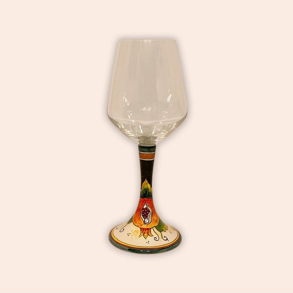 ELEGANT LEAD-FREE CRYSTAL GLASS WITH CERAMIC STEM: POMEGRANATE ON BLACK cm.23h